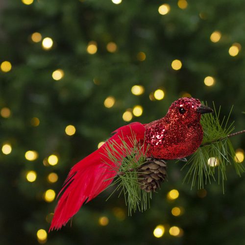 Karácsonyi dísz csipeszes madár piros 2 db