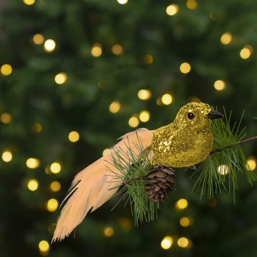 Karácsonyi dísz csipeszes madár - arany 2 db