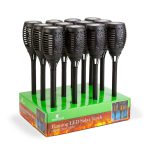 LED-es szolár lámpa - leszúrható - lángeffekt - 12 sárga LED - műanyag - fekete - 10 x 58 cm