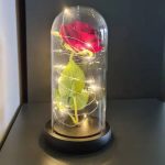 LED-es örök rózsa üvegben "Szépség és a Szörnyeteg"