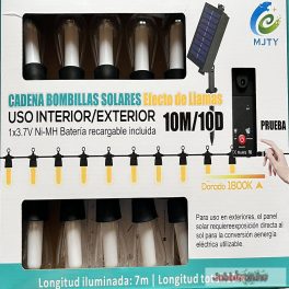   Fényfüzér napelemes töltéssel, színes 10 izzó, 6,3 m hossz